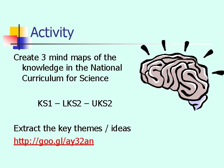 Activity Create 3 mind maps of the knowledge in the National Curriculum for Science
