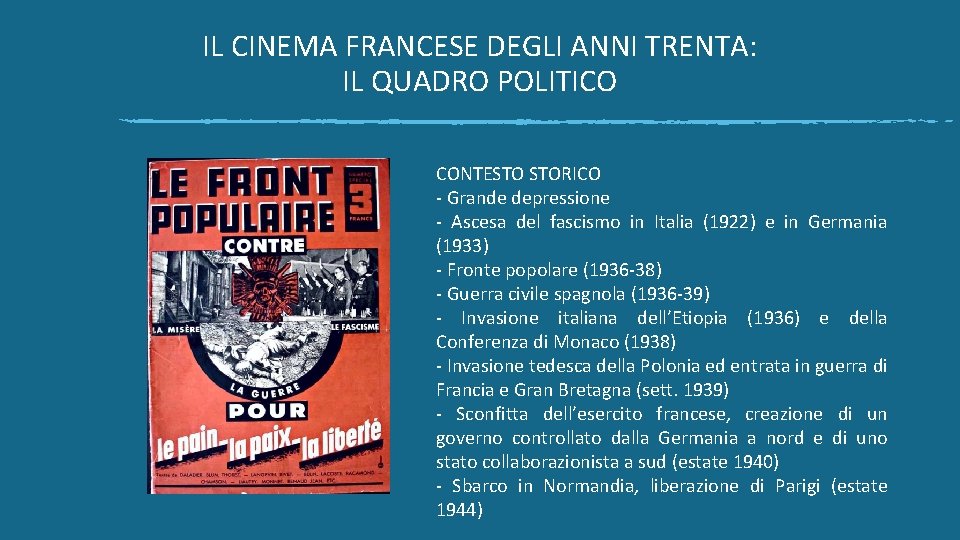 IL CINEMA FRANCESE DEGLI ANNI TRENTA: IL QUADRO POLITICO CONTESTO STORICO - Grande depressione
