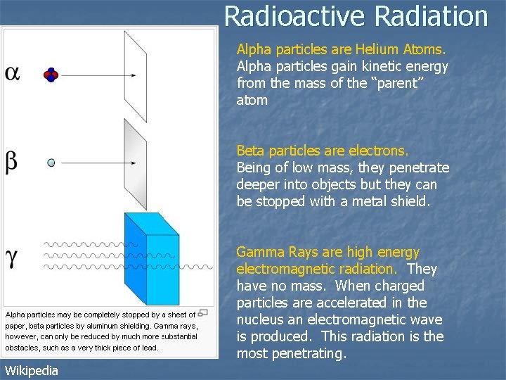 Radioactive Radiation Alpha particles are Helium Atoms. Alpha particles gain kinetic energy from the