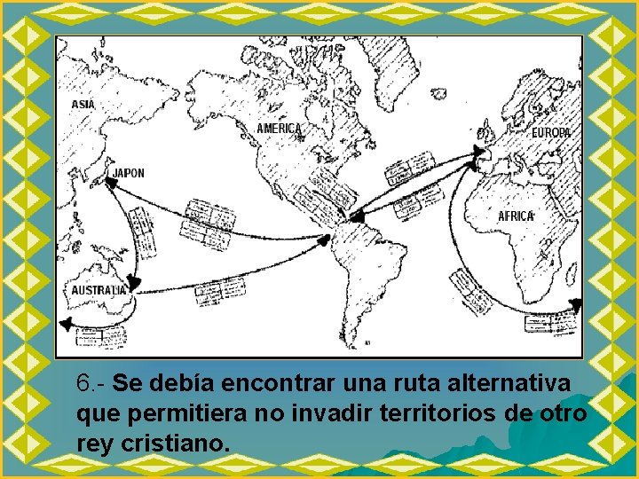 6. - Se debía encontrar una ruta alternativa que permitiera no invadir territorios de