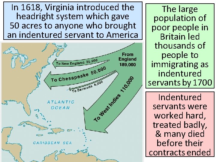 In 1618, Virginia introduced the headright system which gave 50 acres to anyone who