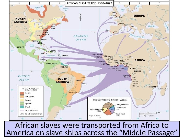 African slaves were transported from Africa to America on slave ships across the “Middle