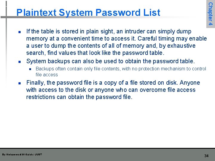 Chapter 4 Plaintext System Password List n n If the table is stored in Chapter 4 Plaintext System Password List n n If the table is stored in