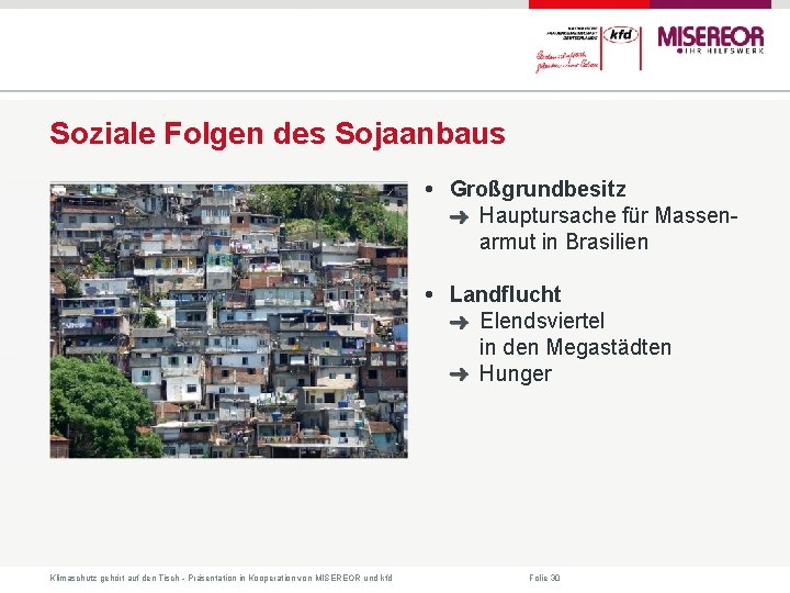 Soziale Folgen des Sojaanbaus • Großgrundbesitz Hauptursache für Massenarmut in Brasilien • Landflucht Elendsviertel