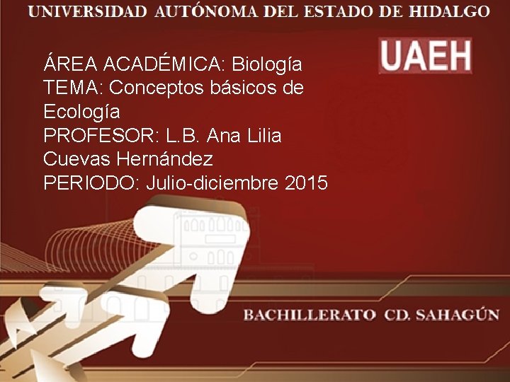 ÁREA ACADÉMICA: Biología TEMA: Conceptos básicos de Ecología PROFESOR: L. B. Ana Lilia Cuevas