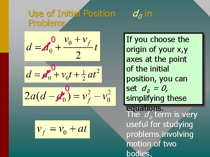 Use of Initial Position Problems 0 0 0 d 0 in If you choose