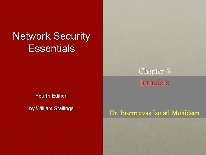 Network Security Essentials Chapter 6 Intruders Fourth Edition by William Stallings Dr. Bremnavas Ismail