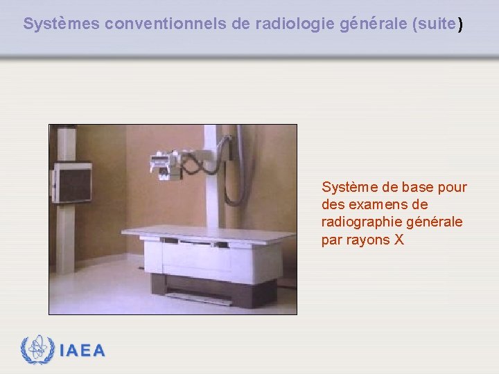 Systèmes conventionnels de radiologie générale (suite) Système de base pour des examens de radiographie