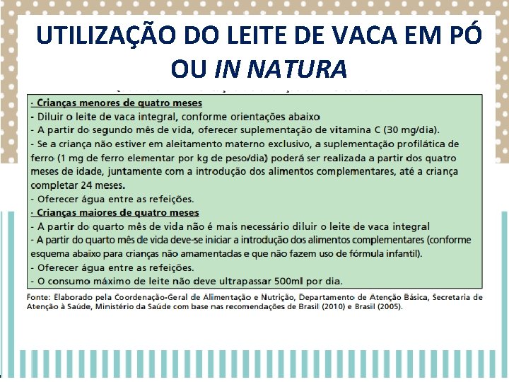 UTILIZAÇÃO DO LEITE DE VACA EM PÓ OU IN NATURA UTILIZAÇÃO DO LEITE DE VACA EM PÓ OU IN NATURA