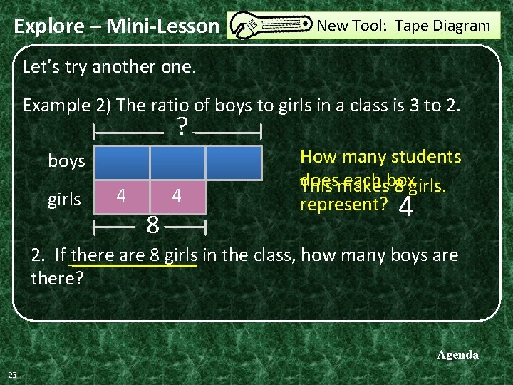 Explore – Mini-Lesson New Tool: Tape Diagram Let’s try another one. Example 2) The