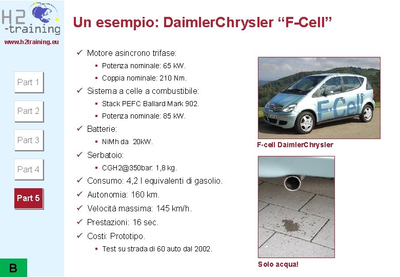 Un esempio: Daimler. Chrysler “F-Cell” www. h 2 training. eu ü Motore asincrono trifase: