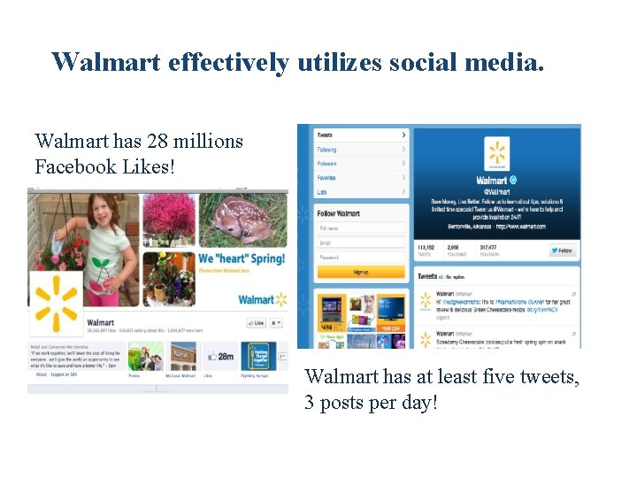 Walmart effectively utilizes social media. Walmart has 28 millions Facebook Likes! Walmart has at Walmart effectively utilizes social media. Walmart has 28 millions Facebook Likes! Walmart has at