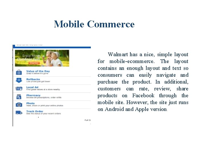 Mobile Commerce Walmart has a nice, simple layout for mobile-ecommerce. The layout contains an Mobile Commerce Walmart has a nice, simple layout for mobile-ecommerce. The layout contains an