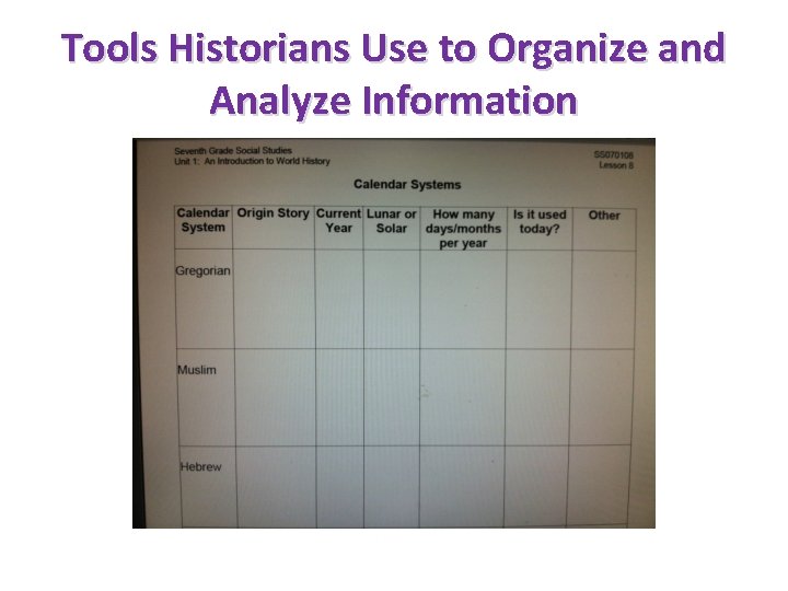 Tools Historians Use to Organize and Analyze Information 