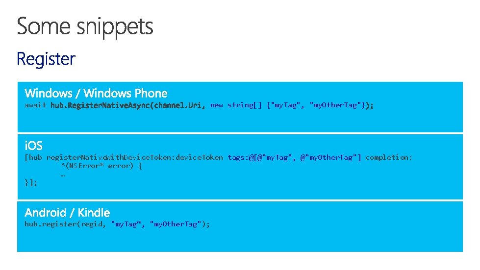 await new string[] {"my. Tag", "my. Other. Tag"} [hub register. Native. With. Device. Token: