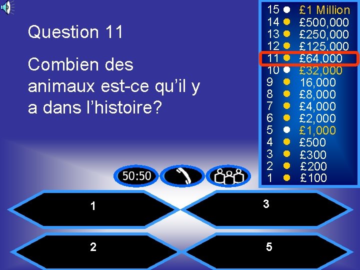 Question 11 Combien des animaux est-ce qu’il y a dans l’histoire? 15 14 13