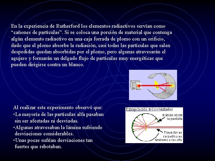 En la experiencia de Rutherford los elementos radiactivos servían como “cañones de partículas”. Si