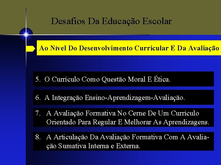 Desafios Da Educação Escolar Ao Nível Do Desenvolvimento Curricular E Da Avaliação 5. O