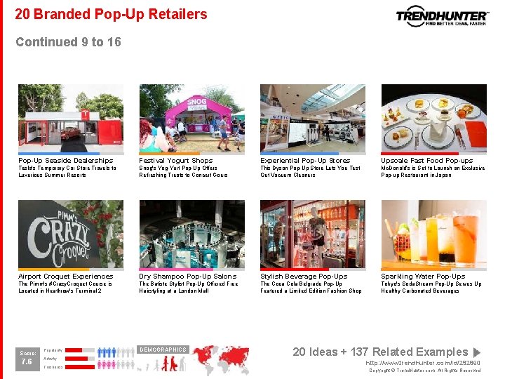 20 Branded Pop-Up Retailers Continued 9 to 16 Pop-Up Seaside Dealerships Festival Yogurt Shops
