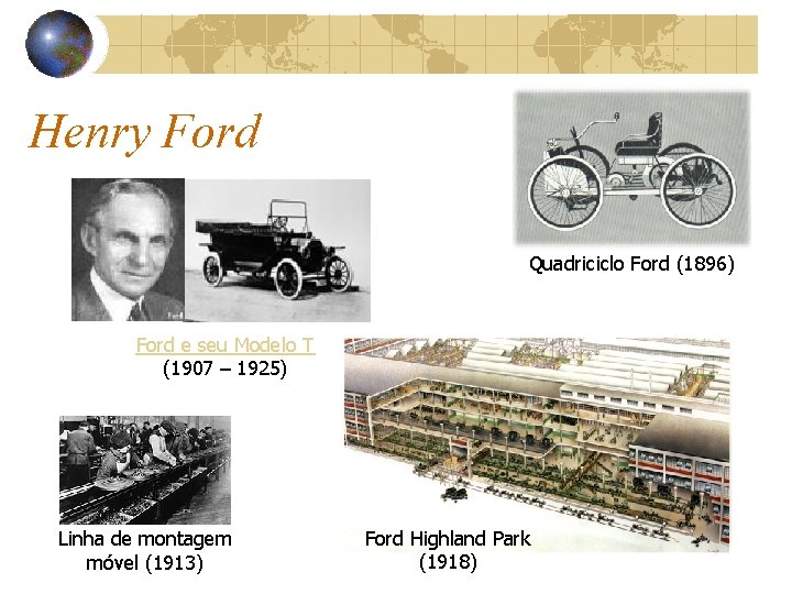 Henry Ford Quadriciclo Ford (1896) Ford e seu Modelo T (1907 – 1925) Linha
