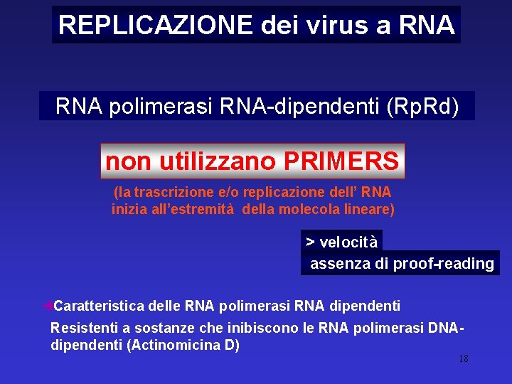 REPLICAZIONE dei virus a RNA polimerasi RNA-dipendenti (Rp. Rd) non utilizzano PRIMERS (la trascrizione