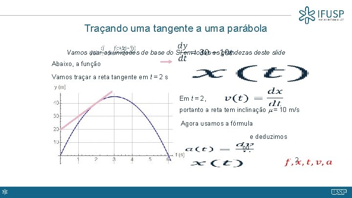 Traçando uma tangente a uma parábola Vamos usar as unidades de base do SI