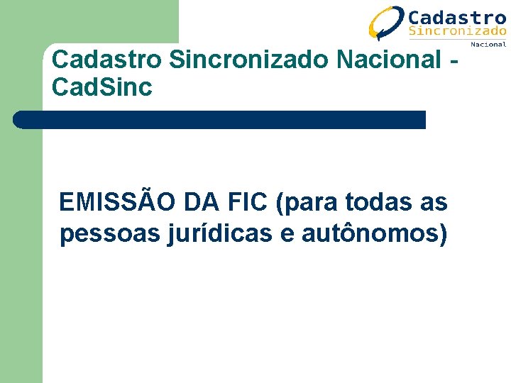 Cadastro Sincronizado Nacional Cad. Sinc EMISSÃO DA FIC (para todas as pessoas jurídicas e Cadastro Sincronizado Nacional Cad. Sinc EMISSÃO DA FIC (para todas as pessoas jurídicas e