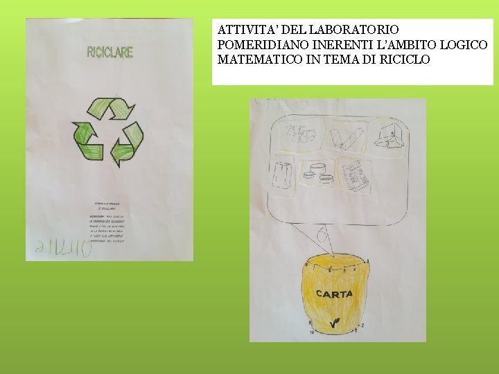 ATTIVITA’ DEL LABORATORIO POMERIDIANO INERENTI L’AMBITO LOGICO MATEMATICO IN TEMA DI RICICLO 