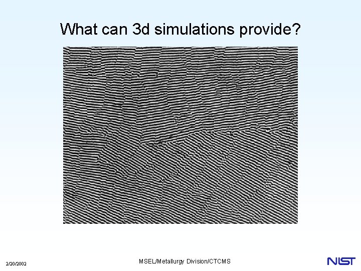 What can 3 d simulations provide? 2/20/2002 MSEL/Metallurgy Division/CTCMS 