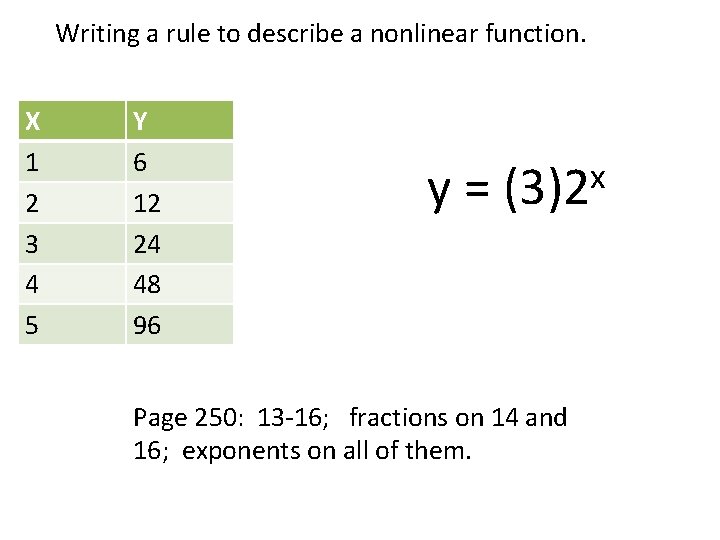 Writing a rule to describe a nonlinear function. X 1 2 3 4 5