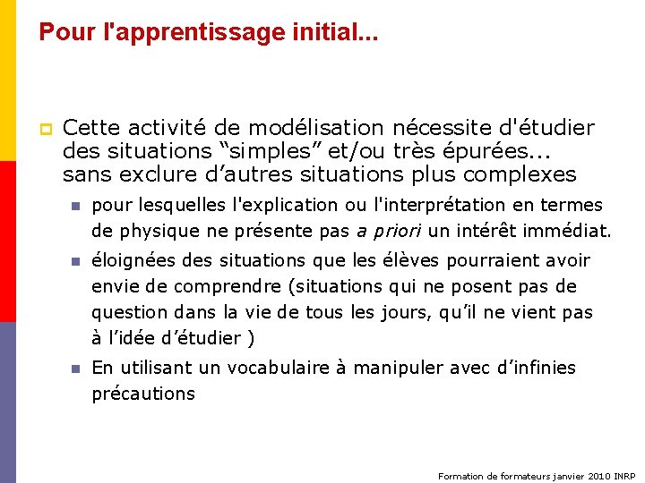 Pour l'apprentissage initial. . . p Cette activité de modélisation nécessite d'étudier des situations