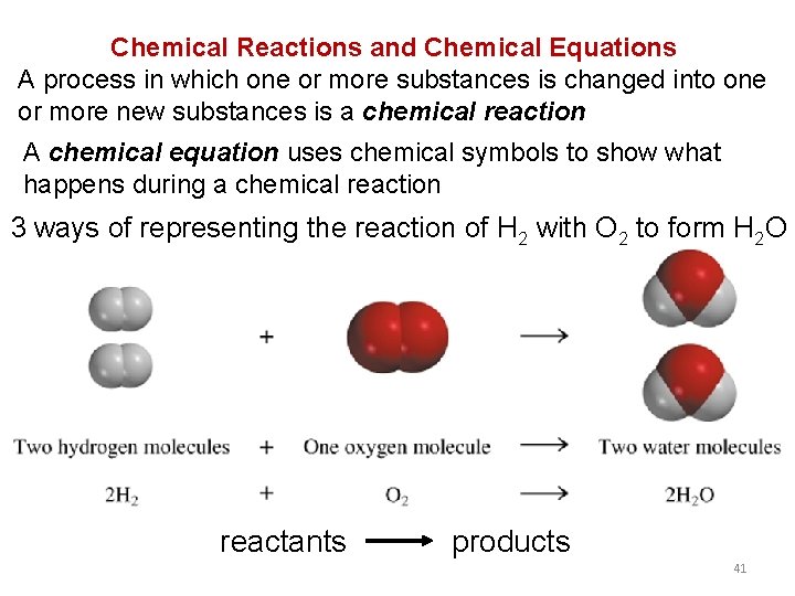 Chemical Reactions and Chemical Equations A process in which one or more substances is
