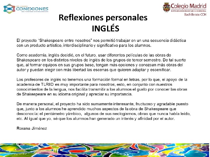 Reflexiones personales INGLÉS 