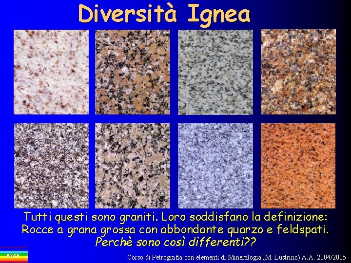 Diversità Ignea Tutti questi sono graniti. Loro soddisfano la definizione: Rocce a grana grossa