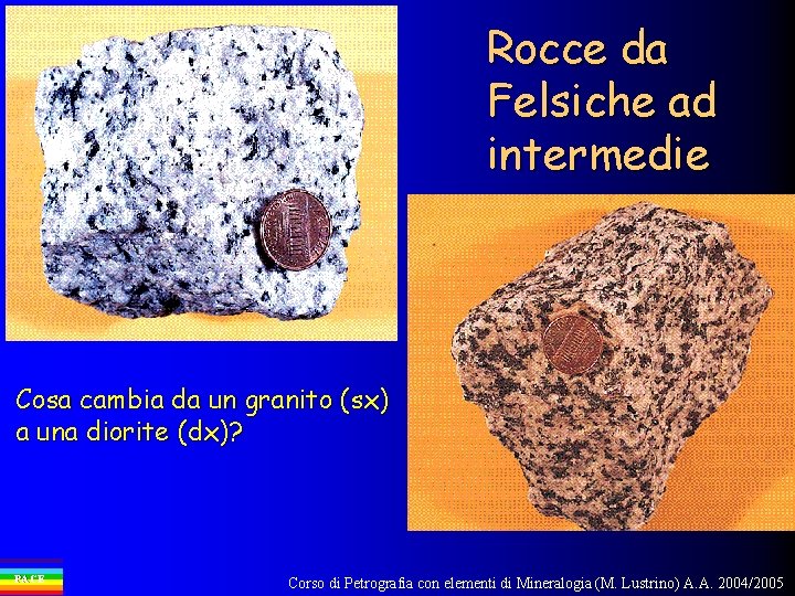 Rocce da Felsiche ad intermedie Cosa cambia da un granito (sx) a una diorite