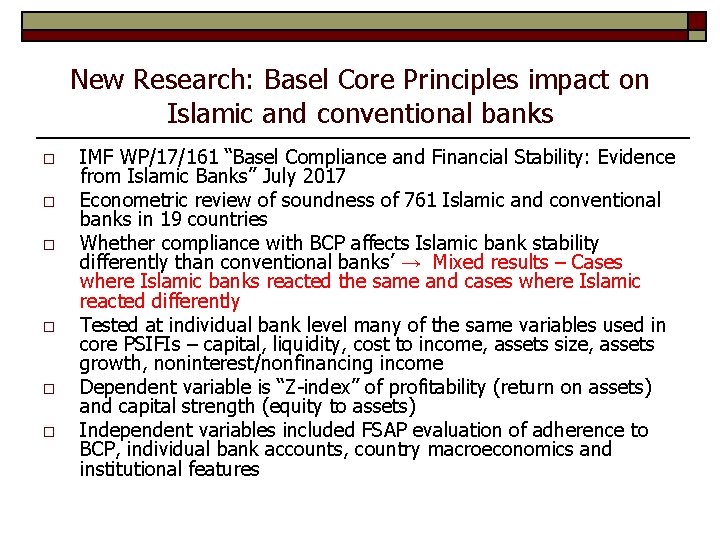 New Research: Basel Core Principles impact on Islamic and conventional banks o o o