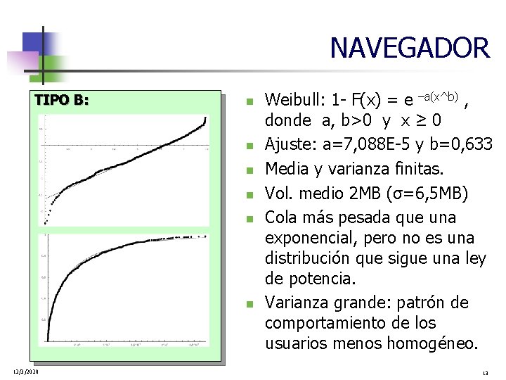 NAVEGADOR TIPO B: n n n 12/3/2020 Weibull: 1 - F(x) = e –a(x^b)