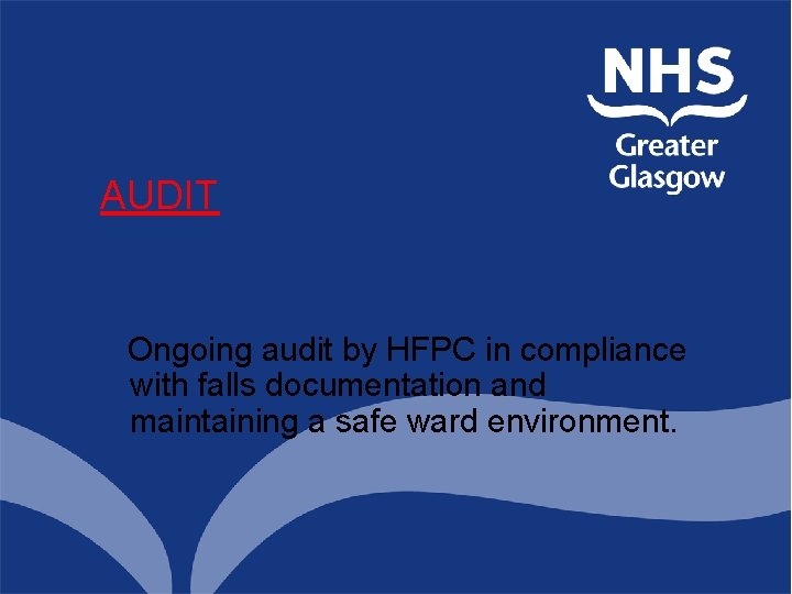 AUDIT Ongoing audit by HFPC in compliance with falls documentation and maintaining a safe