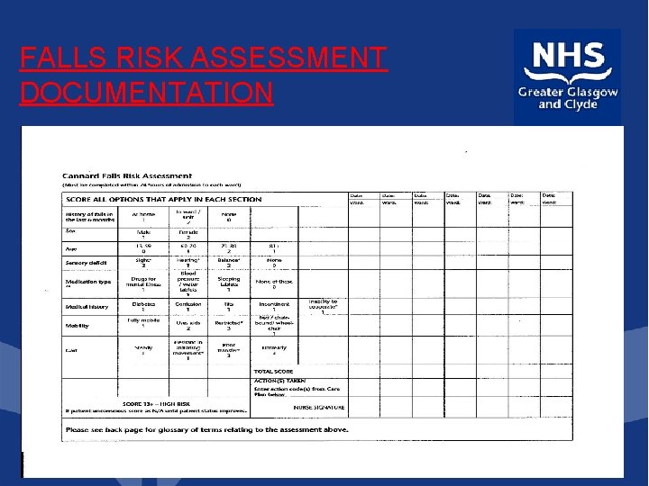 FALLS RISK ASSESSMENT DOCUMENTATION 