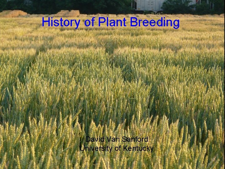 History of Plant Breeding David Van Sanford University of Kentucky 