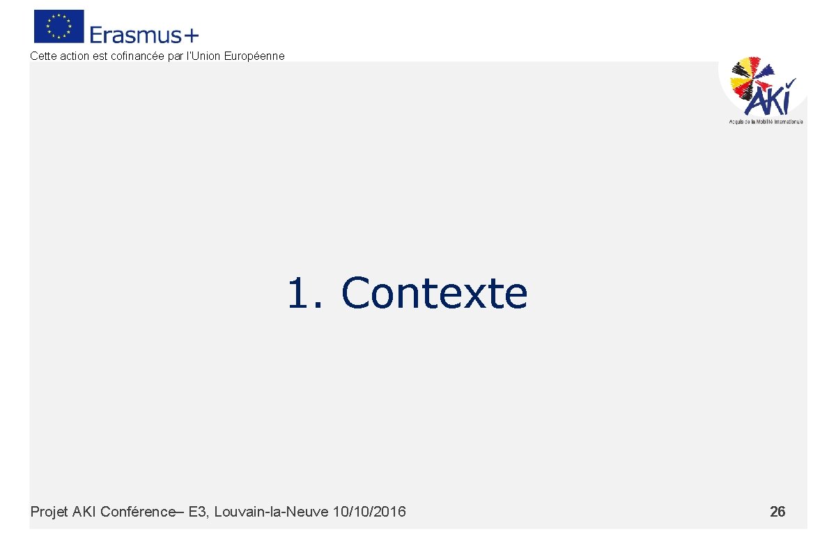 Cette action est cofinancée par l’Union Européenne 1. Contexte Projet AKI Conférence– E 3,