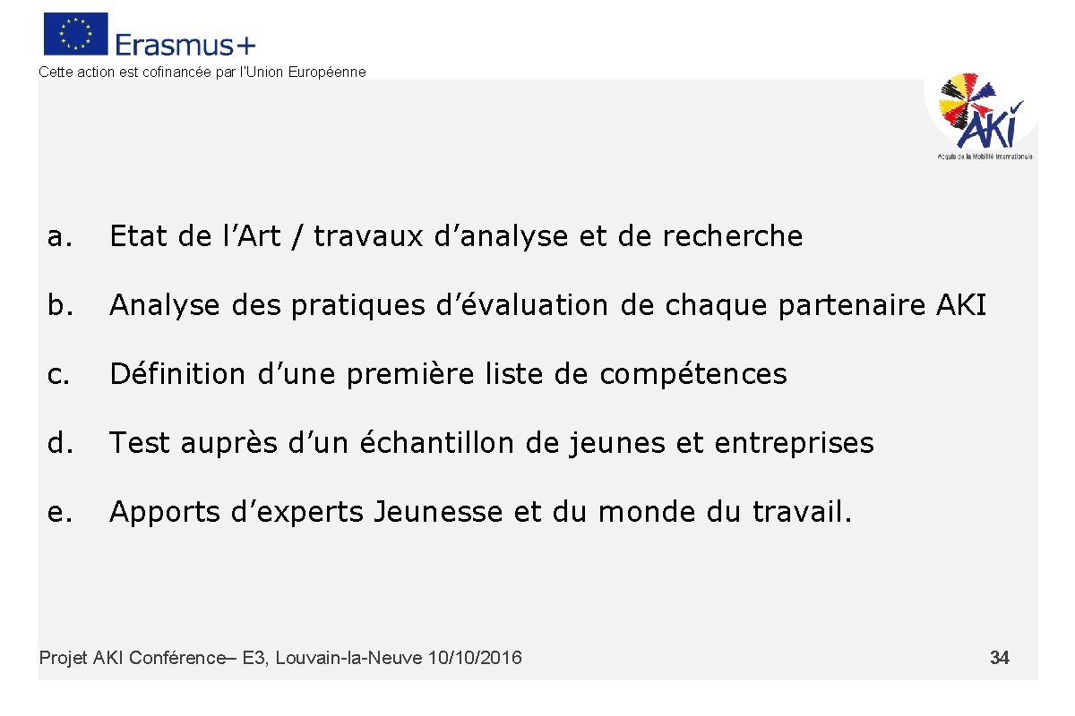 Cette action est cofinancée par l’Union Européenne a. Etat de l’Art / travaux d’analyse