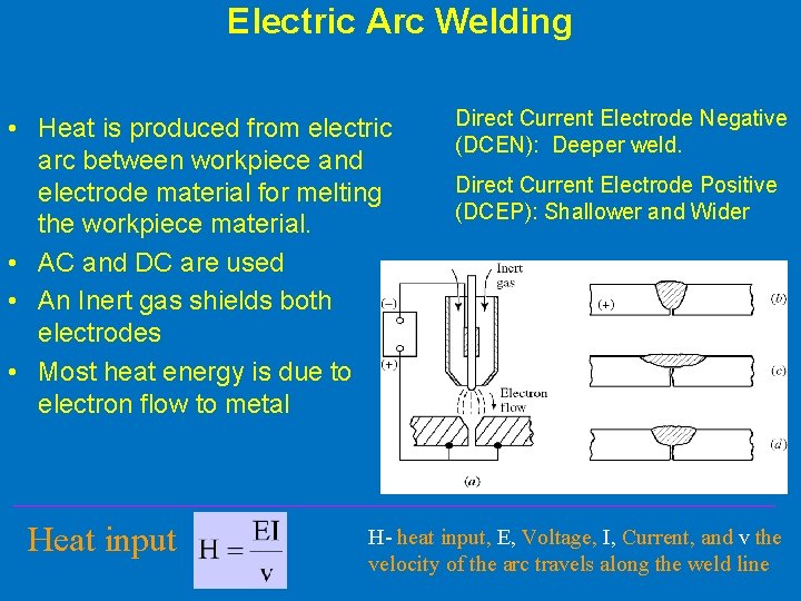 Electric Arc Welding • Heat is produced from electric arc between workpiece and electrode