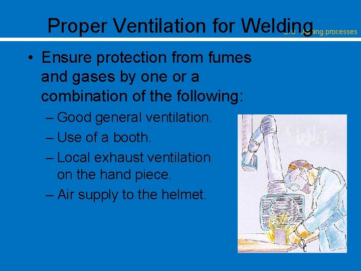 Proper Ventilation for Welding L 10 : Joining processes • Ensure protection from fumes