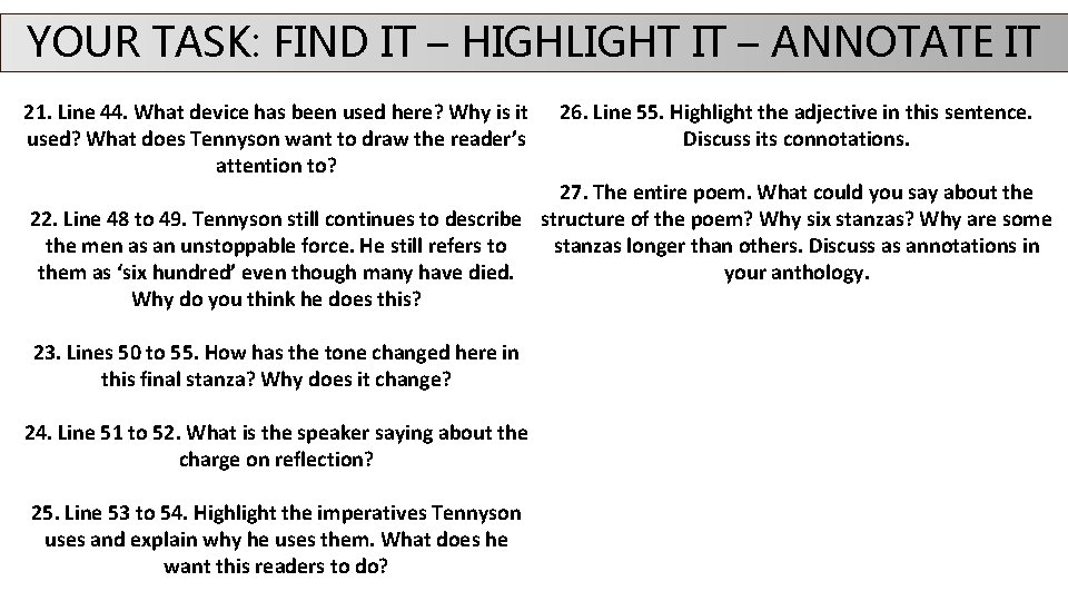 YOUR TASK: FIND IT – HIGHLIGHT IT – ANNOTATE IT 21. Line 44. What