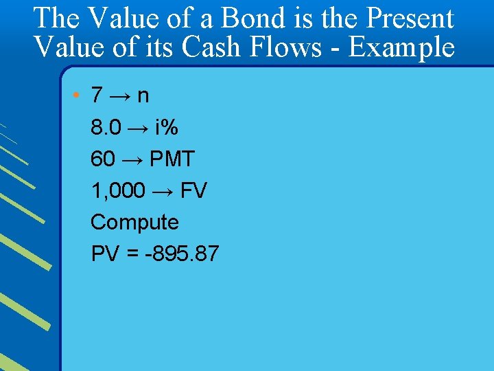 The Value of a Bond is the Present Value of its Cash Flows -