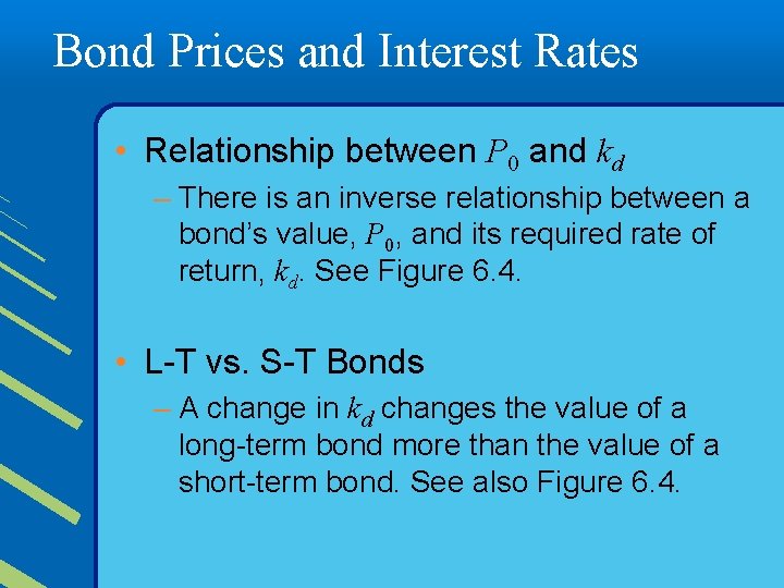 Bond Prices and Interest Rates • Relationship between P 0 and kd – There