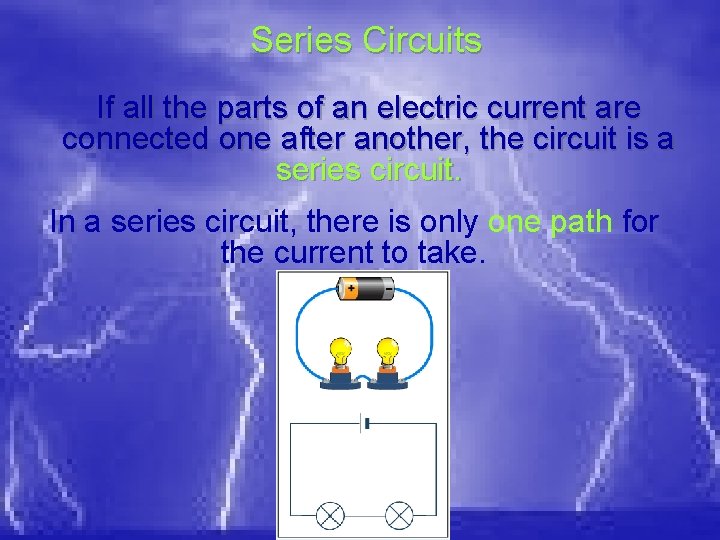 Series Circuits If all the parts of an electric current are connected one after