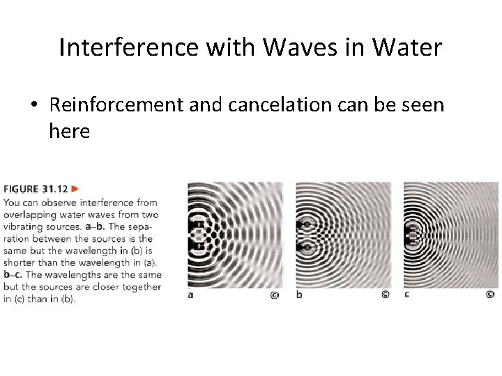 Interference with Waves in Water • Reinforcement and cancelation can be seen here Interference with Waves in Water • Reinforcement and cancelation can be seen here