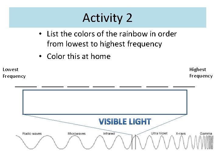 Activity 2 • List the colors of the rainbow in order from lowest to Activity 2 • List the colors of the rainbow in order from lowest to